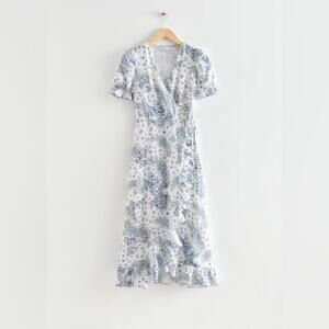 & other stories floral linen wrap dress
